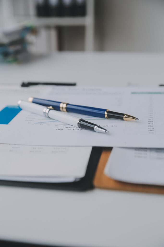 business graphs and charts on table. financial development, bank